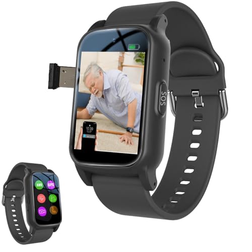 Vcyex Reloj De Emergencia para Ancianos， Reloj Localizador De Personas Mayores，detección De Caídas， Videollamada SOS GPS, Llamada Bidireccional IP67 Resistente Al Agua,Black
