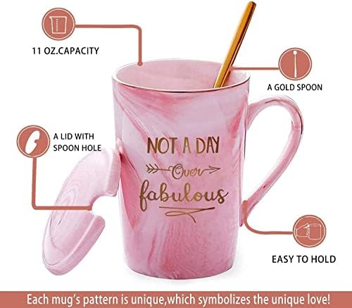Qinhai Not A Day Over Fabulous Mug Sets, Funny Marble Coffee Cup, Unique Valentines Mothers Day Graduation Birthday Present Christmas Gifts for Women Mum Him Her Wife Friend Sister Teacher Grandma