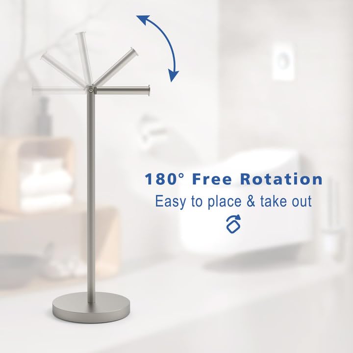 LHYMJRY Free Standing Toilet Paper Rack, SUS304 180 Degree Rotatable Tissue Holder with Shelf, Brushed Nickel Bathroom Storage Toilet Roll Stand