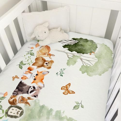 Hwmmbh 4242856 Woodland Animals Forest Baby Crib Sheets 52''X28'' Bear Raccoon Fox Deer Rabbit Hedgehog Stretchy Fitted Crib Mattress Sheet For Boy Girl Soft Nursery Bed Sheets thumb #6