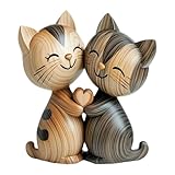 Cumnvulnt Holzskulptur Eines Katzenpaars, 2D-Flache Schreibtischdekoration, Katzen Deko Aus Naturholz, Katze Figur Als Minimalistische Schreibtischdekoration, Für Wohnzimmer, Büro, Geschenk