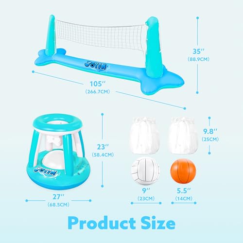 Image of JOYIN Inflatable Pool Float Set Volleyball Net & Basketball Hoops, Floating Swimming Game Toy for Kids and Adults, Summer Floaties, Volleyball Court (105 inchx28 inchx35 inch)|Basketball (27 inchx23 inchx27 inch),L-Blue