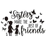 SUPERDANT Black & White Wall Decals: Sisters, Friends Wall Stickers with Butterfly Decor for Nursery, Girls' Bedroom, Living Room