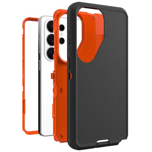 Image of Rugged Case Compatible with Samsung Galaxy S26 Ultra | Heavy-Duty Shockproof Protective Cover, Black+Orange