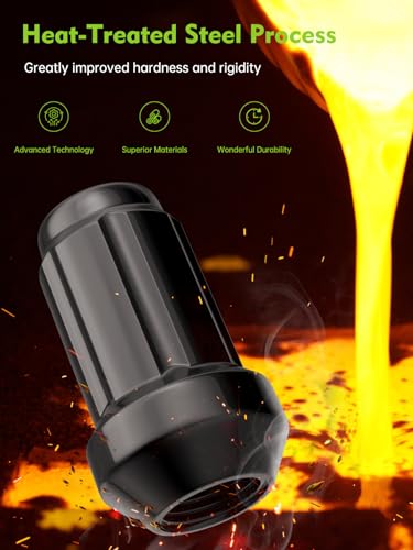 Image of AUTOPTIM M12x1.5 Spline Lug Nuts - 20Pcs Black Closed End Nuts with Socket | Replacement for Honda Accord CRV Civic Pilot Chevy Impala Malibu Acura, 6 Point Conical Seat Aftermarket Wheel Tire Nuts