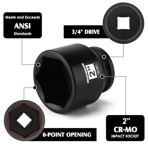 Image of MIXPOWER 3 /4 inch Drive Shallow Impact Socket, CR-MO, 2 inch, SAE, 6 Point, Axle Nut Impact Grade Socket for Easy Removal