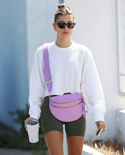 Image of Pure Colour Crossbody Bag Bum Bag for Women,Spacious Purse Fanny Packs Belt Bag,Oversized Bum Bag (Colour Bum Bag-Light Purple)