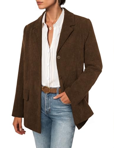 Belle Poque Womens Winter Corduroy Blazer Jackets Fall Notched Lapel Long Sleeve Boyfriend Work Office Jacket Coats