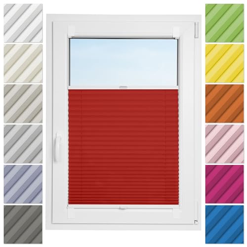 Estika Plissee ohne Bohren zum Kleben - 50cm Brite x 230cm Höhe - Rot - Selbstklebende Montage, Modern sichtschutz für Fenster, Jalousien Fenster ohne Bohren
