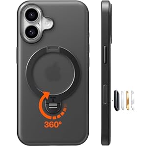 【多機能一体・360°新定点回転スタンド】TORRAS iPhone 16 用 ケース 縦横両対応 リング付き マグネット搭載 ワイヤレス充電対応 耐衝撃 防指紋 半透明 あいふおん16 用ケース Ostand Q3 Spin ブラック" 