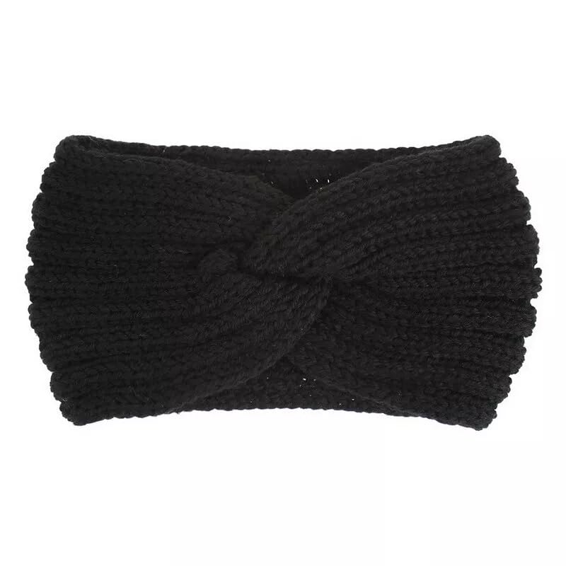 Winter Headband for Men and Women Head Wrap Soft Fleece Knitted Woolen Warm Hair Band Unisex Acrylic Skull Stretchy Earwarmer Earmuffs Hair Accessory(Black)