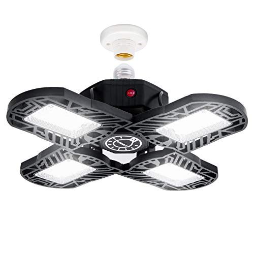 LED Garage Lights, KAKIWA 10000 Lumens 100W Super Bright Basement Light with 4 Adjustable LED Panels and Motion Sensor, Deformable Shop Ceiling Lighting for Warehouse, Workshop, Barn, Basement