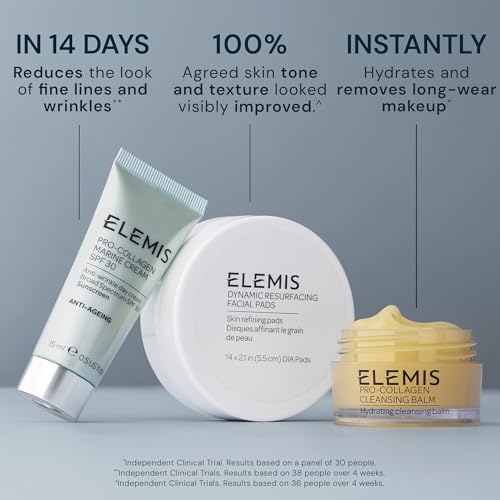 Image of ELEMIS Healthy Skin Exclusive Travel Set | Pro-Collagen Cleansing Balm Mini, Marine Cream SPF 30 Mini & Dynamic Resurfacing Pads | Anti-Aging Hydrating Skincare Travel Kit