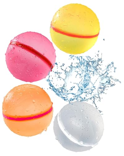 BARRU 4 bolas de agua reutilizables, 4 bolas de agua con bolsa de red, aptas para niños mayores de 4 años, se pueden llenar agua rápida y fácilmente, aptas para piscinas, playas y juguetes jardín