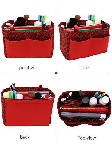 Image of LEXSION Felt Purse Bag Organizer Insert with zipper Bag Tote Shaper Fit Speedy Neverful PM MM, 1-R-Leopard, Slender Medium