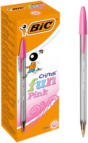 BIC Cristal Fun bolígrafos Punta Ancha (1,6 mm) – Rosa, Caja de 20 unidades