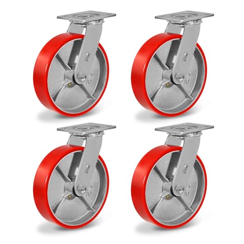 8"X 2" Heavy Duty Casters, Swivel Polyurethane Casters Set of 4 Plate Industrial Caster Wheels for Toolbox Workbench, Load Capacity 6000lbs (4 Pack Swivel)