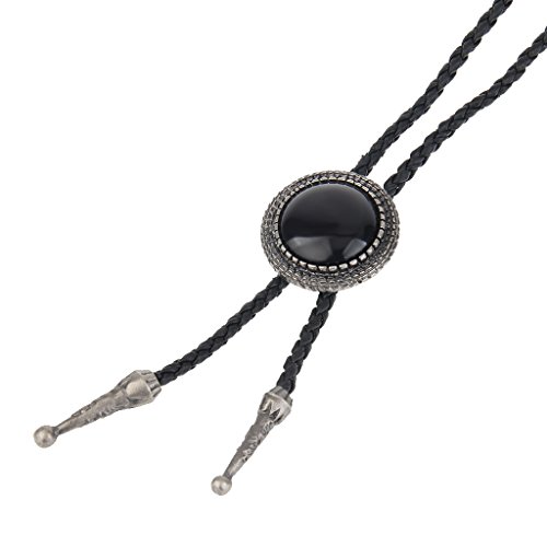Image of GelConnie Bolo Tie for Men Women Western Cowboy Turquoise Leather Necktie | Natural Stone Bolo Tie Necklace for Women Rodeo Cowboy Leather Necktie Native American Western Cowgirl Ties Adjustable Cord