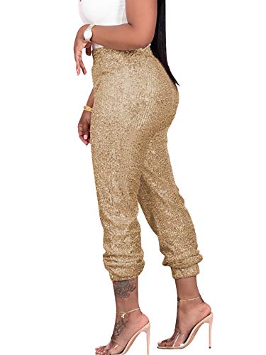 Fawjsais Women Sexy Glitter Sequin Pants High Waist Leggings Evening Party Clubwear2