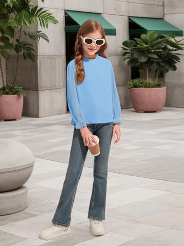 Image of Haloumoning Girls Long Sleeve Shirts Chiffon Blouses 5-14 Years