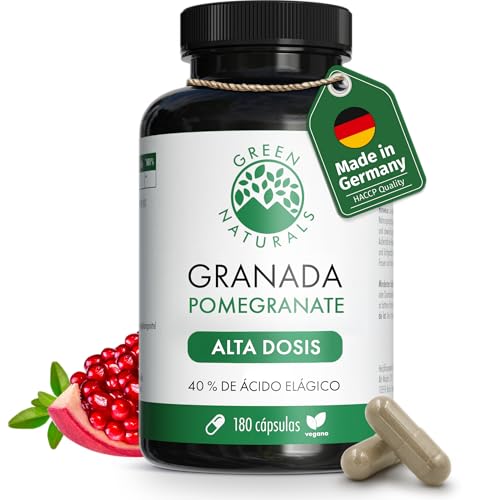 Extracto de Granada (180 cápsulas á 650mg) con 40% de Ácido Elágico - Producción alemana - 100% vegano y sin Aditivos - Suministro Para 2 Meses