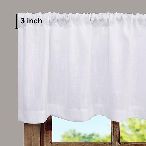 Pitalk PT-HFM-CGMT-PURE WHITE-52X18 White Valance For Windows 18 Inch Length Light Filtering Semi Sheer Linen Cotton Kitchen Valance thumb #1