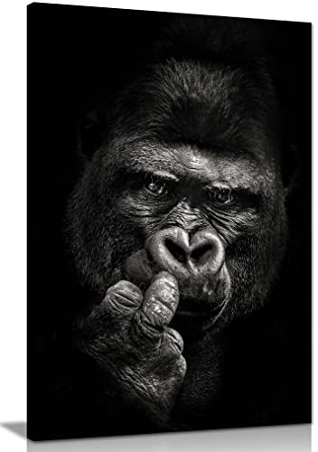 Panther Print Fine Art Prints Black Monochrome Gorilla Close Up Portrait Artistic Framed Canvas Print, Pictures for Home Walls, Bedroom, Living Room & Bathroom Decor 46x31cm (18x12in)