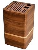 Acacia Wood Universal Knife Block, Countertop Knife Holder Organizer with Scissors & Sharpening Rod Slots, Space Saving Storage without Knives