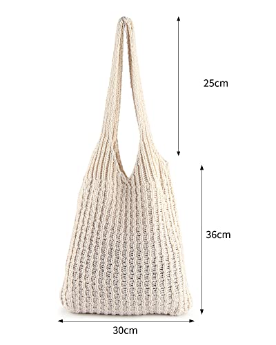 Enbei Women's Shoulder Handbags Hand Crocheted Bags Large Shoulder Shopping Bag Tote Bag Aesthetic Cute Tote Bags (White) #TOP1