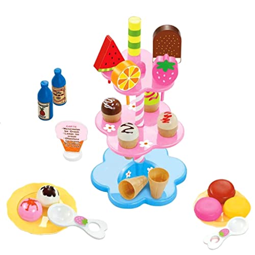 Preisvergleich Produktbild Gazechimp Kinderküche Eiscreme Dessert Lebensmittel Spielset ( Eis, Desserts, Getränke Teller, Löffel, stehen) 22pcs