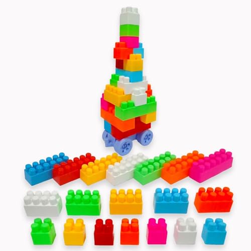 Image of Toyshine 120 Pieces Building Block Toy with Wheels for Kids, Construction BRIC Stacker Learning Educational Fun Toy for Boys Girls Toddler