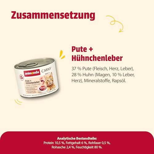 animonda Carny Katzen Nassfutter Pute + Hühnchenleber (6 x 200g), getreidefreies Katzen Nassfutter ohne Zucker, mit frischen fleischigen Zutaten