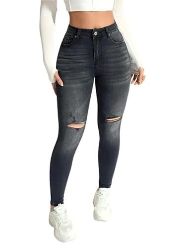 Generic Ripped Skinny Fit Jeans for Women, Grey Wash, Sizes