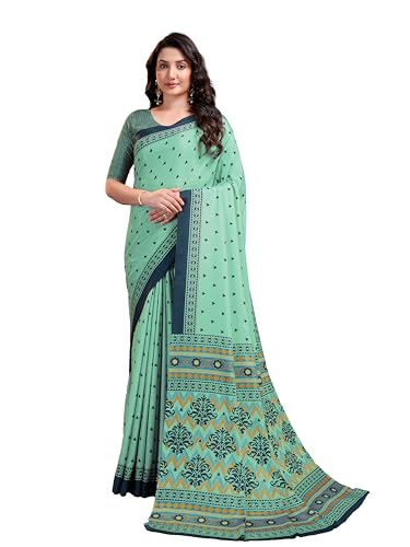 Image of Garden Vareli Floral Booti Print Crepe Saree With Unstitched Blouse Piece