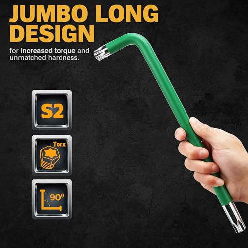 Image of ELEAD Jumbo Torx Key Wrench Set | 13-Piece Durable S2 Star Keys | L-Shaped Long Arm Design | Sizes T10 to T80 | Automotive | Mechanic | Furniture | Professional Grade Tools