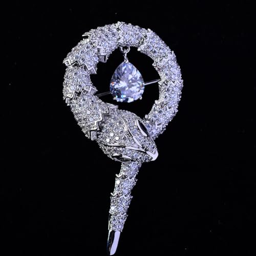 Broche serpent plaqué or et argent aux gros strass ciselés