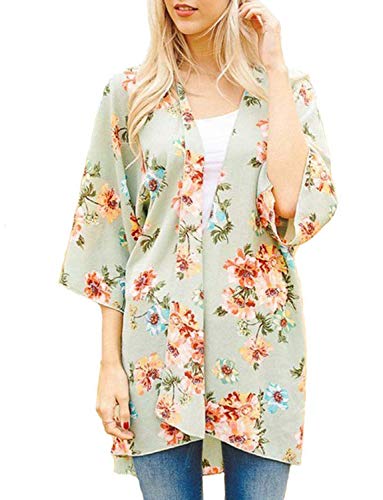 Women's Open Front Cover Ups for Swimwear Summer Thin Cardigan (Green,XL)