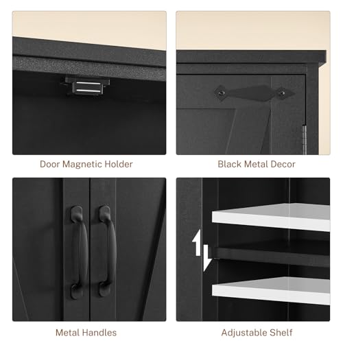 Image of TEENFON 58 inch H Storage Cabinet with Adjustable Shelf, Kitchen Cabinet with 4 Doors, Farmhouse Pantry Cabinets, Cupboard for Kitchen, Bathroom, Living Room, Black