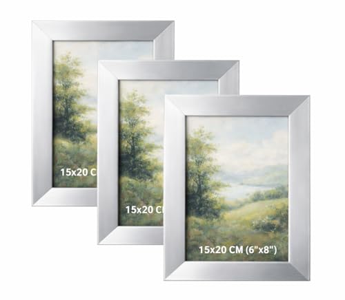 Image of BH | 6x8 Sliver Picture Frame Set of 3 | 15x20cm Wooden Photo Frame with Glass Front |Tabletop and Wall Mounting Display | Horizontal or Vertical Use for Living Room, Bedroom & Office - by Best House