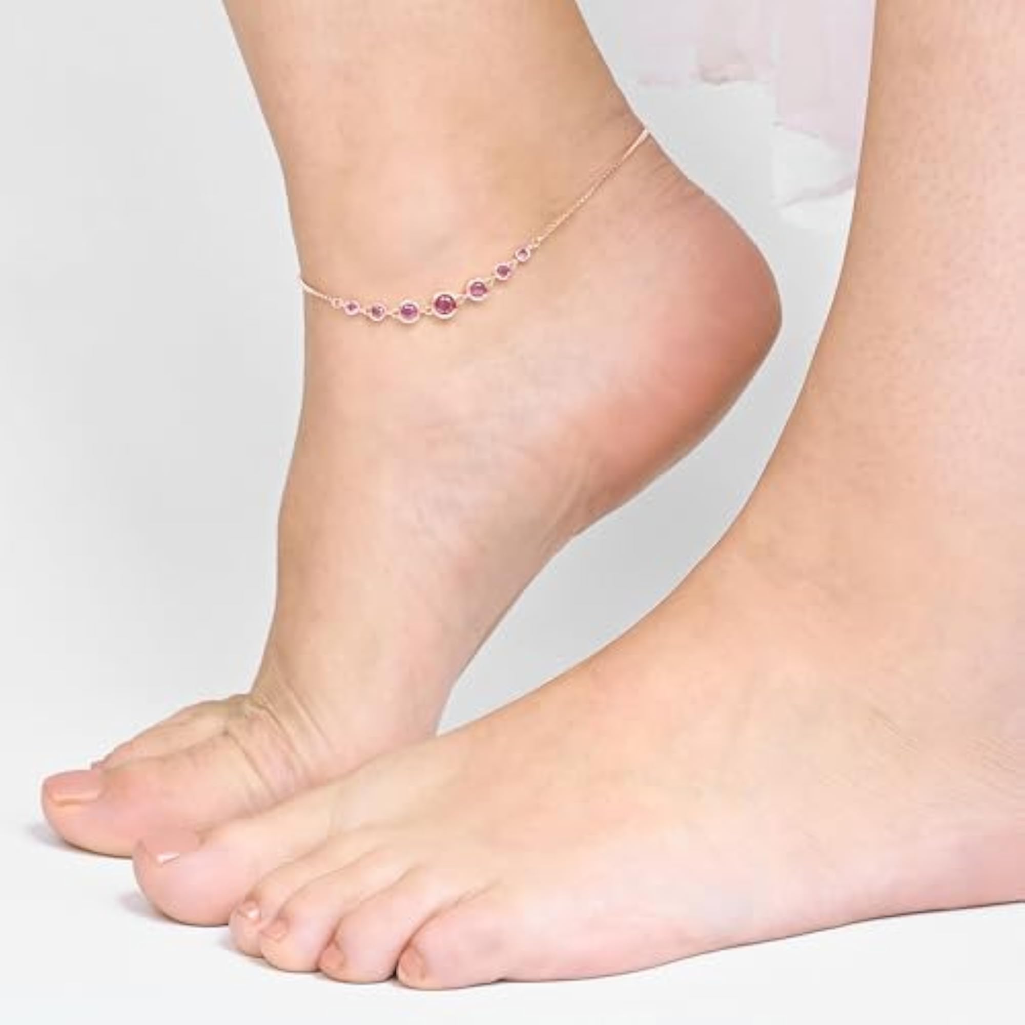 Women's Pure 925 Silver Crimson Ruby Anklet, Elegant Design