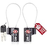 OW-Travel TSA Approved Luggage Locks Suitcase Locks (2 Pack) Cable Padlock with Keys Made from Heavy Duty Zinc Alloy for Suitcase, Zipper, Luggage, Bag, Case, Backpack, Gym Locker, Tool Box (Black)