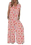 MEROKEETY Women's 2025 Summer Cap Sleeve Jumpsuits Deep V Neck Button Onesie Wide Leg Pants Rompers, Red, S