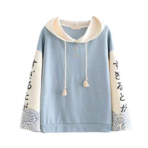 Packitcute Jolis sweats à capuche pour femme de style japonais à manches longues pour juniors, bleu clair, taille unique Cover