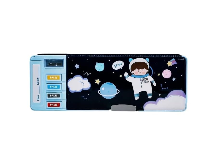 MACKLON Pencil Box for Kids, Space Pencil Box for Boys & Girls, Magnetic Pencil Box for Boys, Space Theme Gifts for Kids with Accessories