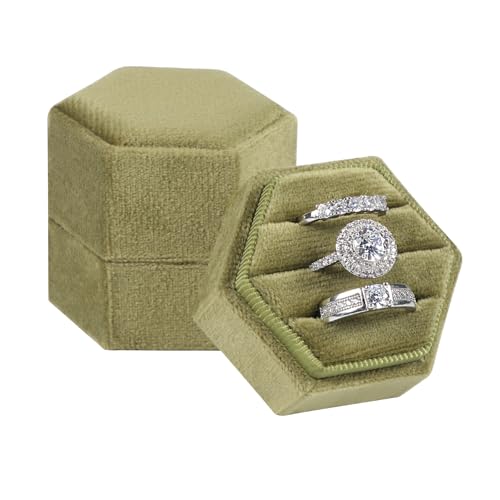 sovia Velvet Ring Box 3 Slots, Wedding Hexagon Engagement Ring Box for Proposal Engagement Wedding Day Bridal Photo