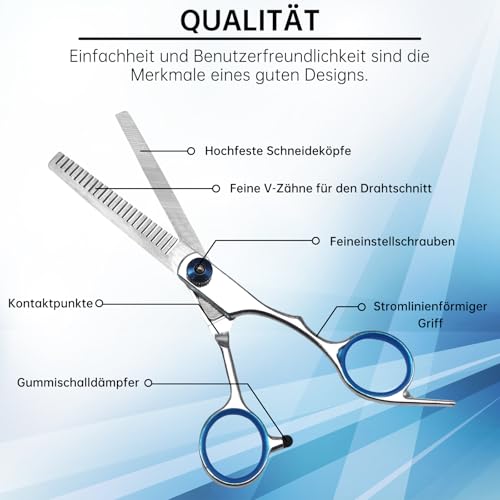 IKKAB Friseurschere Set 15-teilig, 6.7 Zoll Haarschneideschere & Effilierschere Profi für Damen, Herren, Kinder, Inkl. Schere Haare Schneiden, Bartscherschere, Frisörumhang & Zubehör