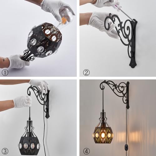 Image of YLONG-ZS 2PK Crystal Plug in Wall Sconce Hanging Lamp Shelf Dimmable Wall Sconces Adjustable Wall Lights with Wall Sconces Wall Mount Plug in Lamps for Bedroom Living Room