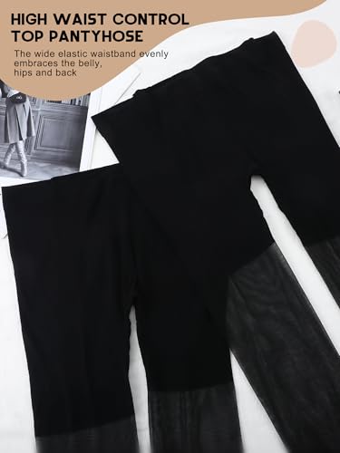 Image of Chuarry 4 Pairs Plus Size Women's Sheer Pantyhose Silky Anti Slip Cotton Sole Socks Reinforced Toe Nylon Tights High Waist Stockings for Women, XX-Large, Black
