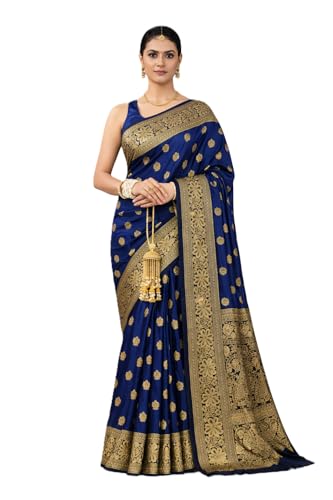 Image of Women's Soft Silk Style Jacquard Saree with Rich Zari Woven Border & Pallu | 5.6 Mtr Saree with 0.8 Mtr Unstitched Blouse