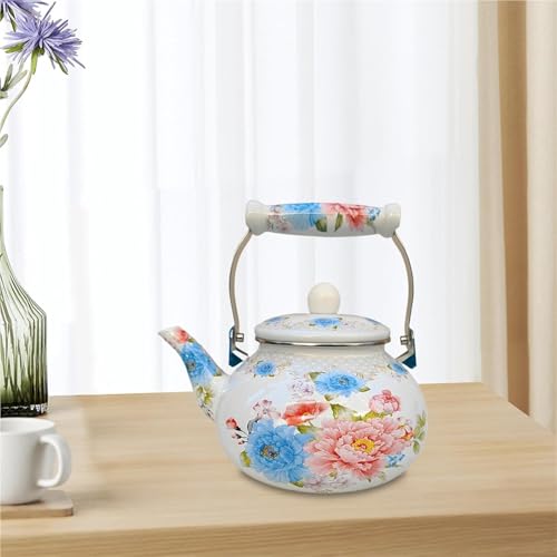 Bouilloire à thé rétro en émail floral | Théière décorative haut de gamme - 5